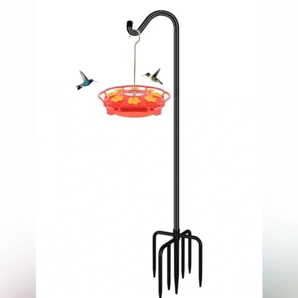76'' Bird Feeder Pole, Heavy Duty Shepherds Hooks for Outdoor with 7-Prong Base